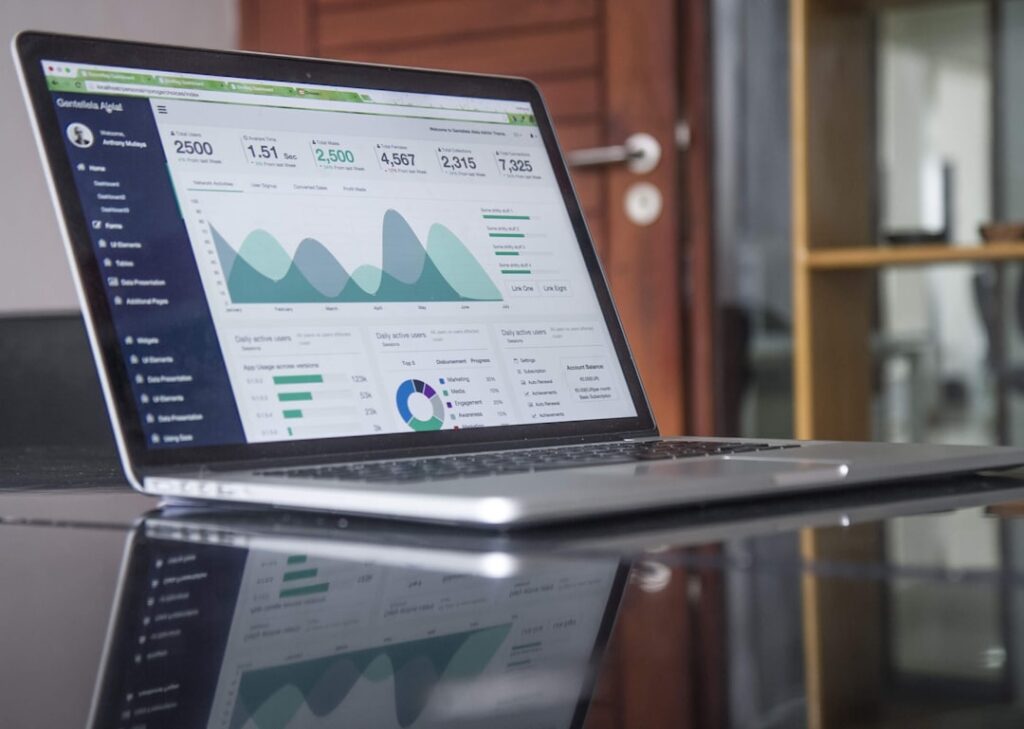 Analytics dashboard on a laptop representing SEO and AI search visibility strategy