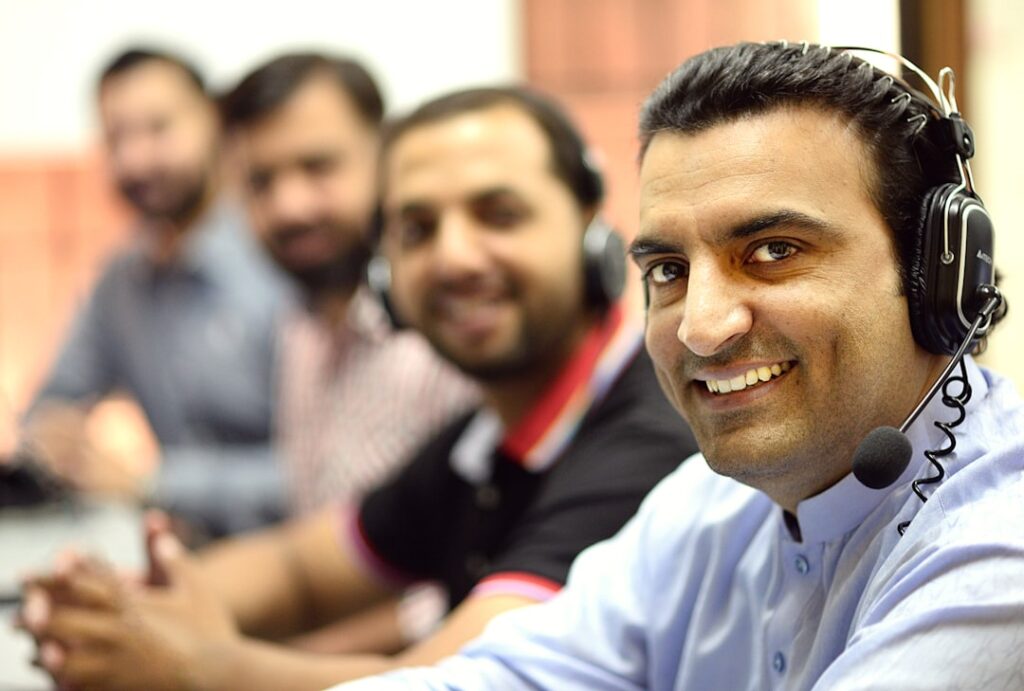 Call center team representing an AI receptionist knowledge base