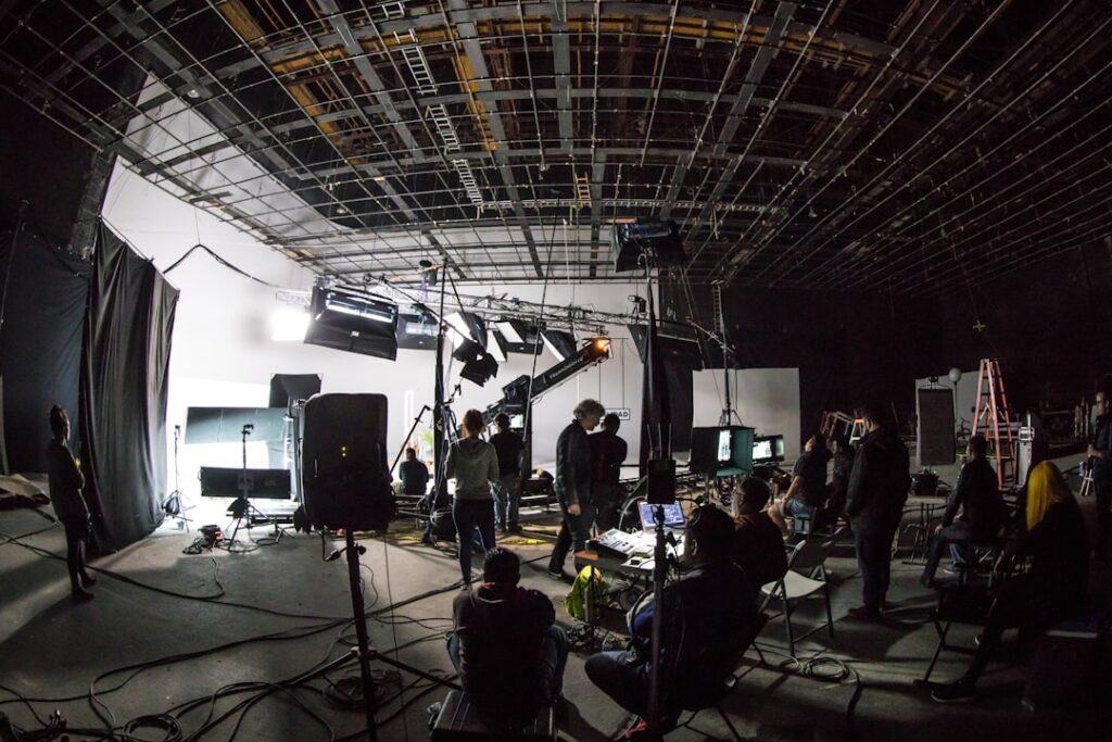 Film studio production environment representing YouTube SEO, thumbnails, titles and audience retention